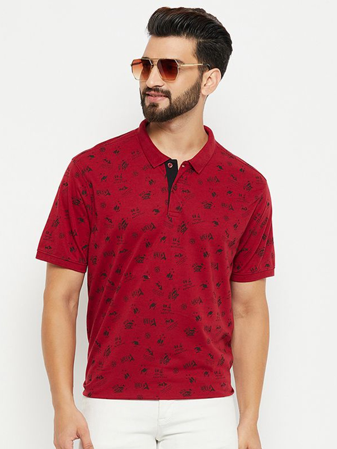 

XFOX Men Printed Polo Collar T-shirt, Maroon