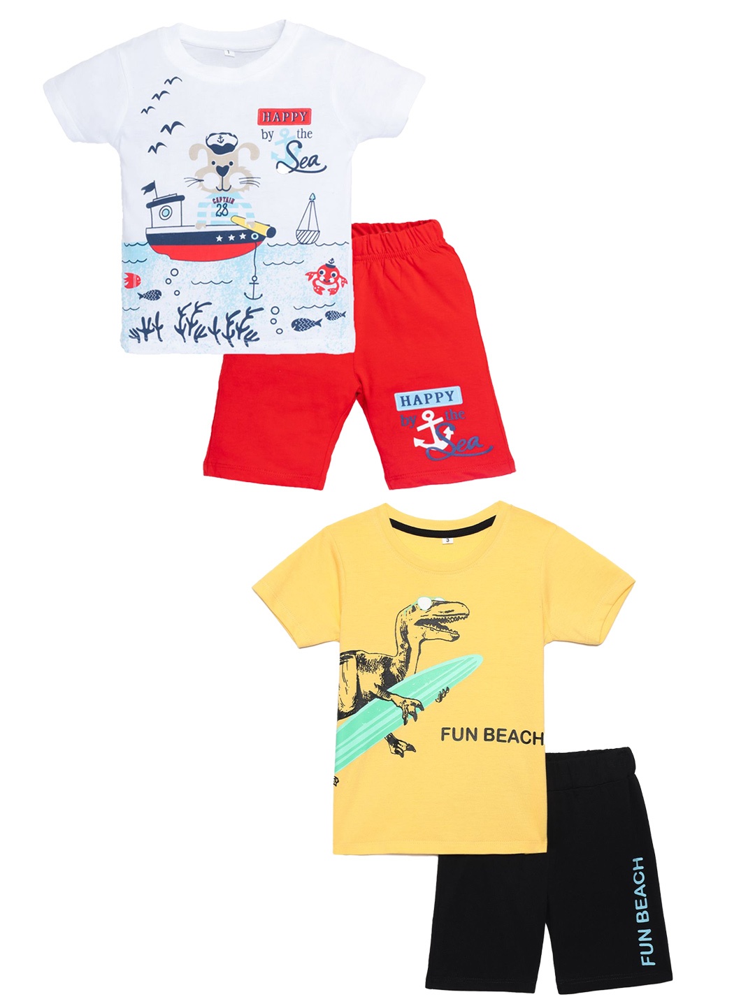 

YK Boys Pack Of 2 Printed Pure Cotton T-shirt With Shorts, White