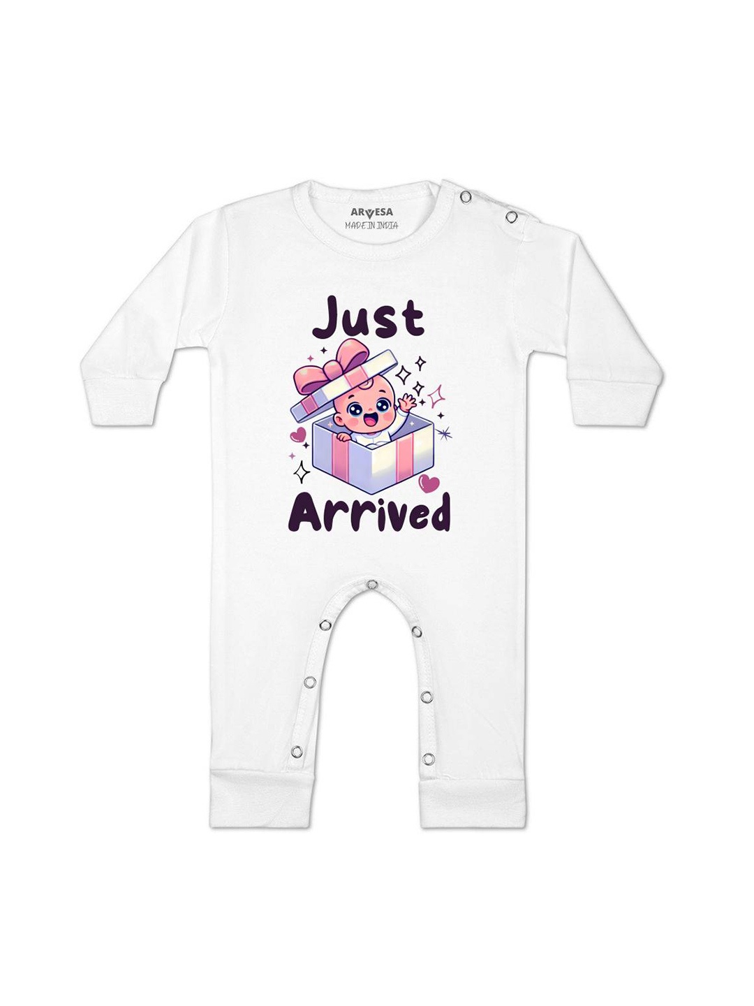 

Arvesa One Month Baby Boy Printed Baby Romper, White