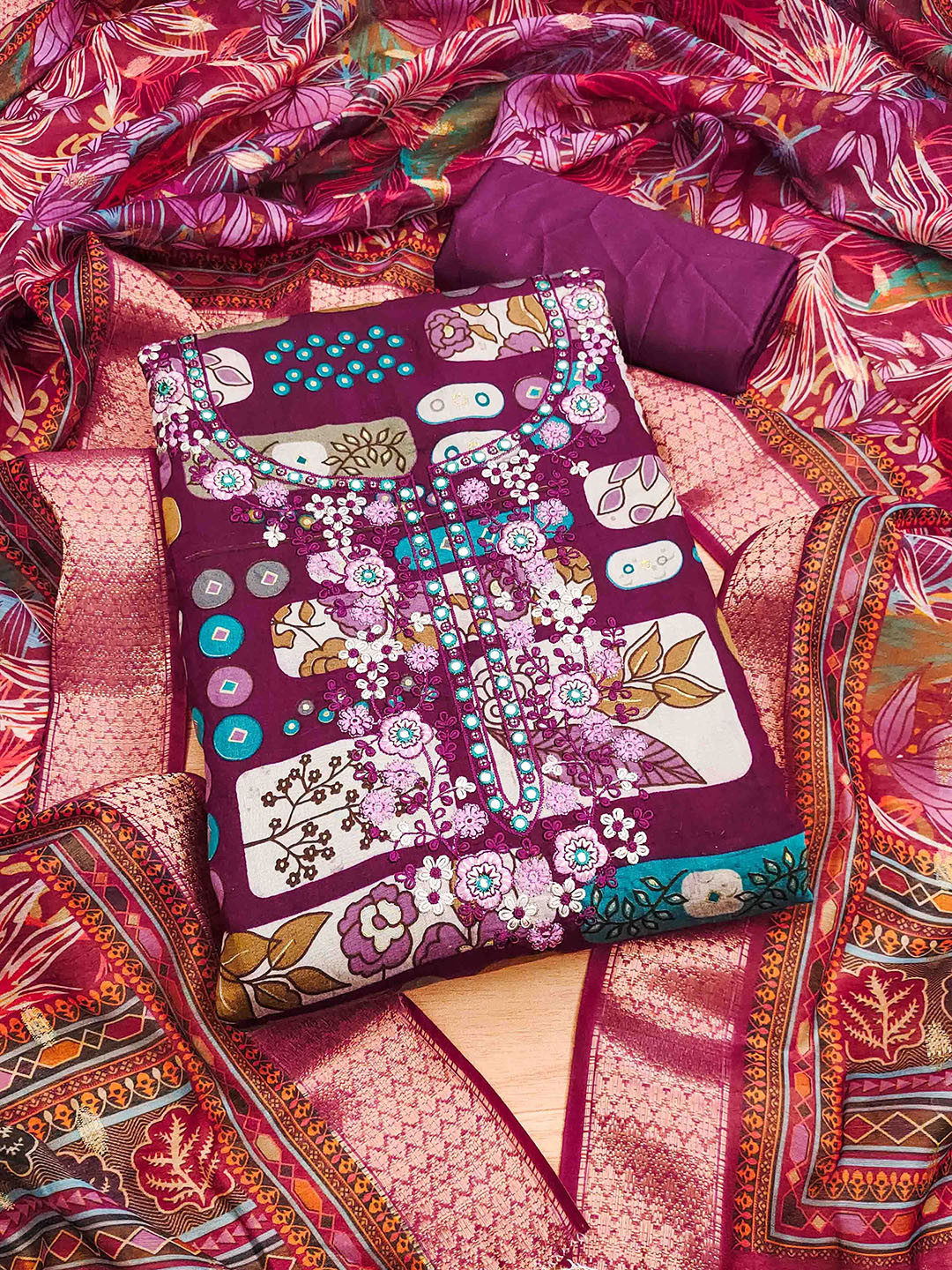 

Blissta Printed Unstitched Dress Material, Purple
