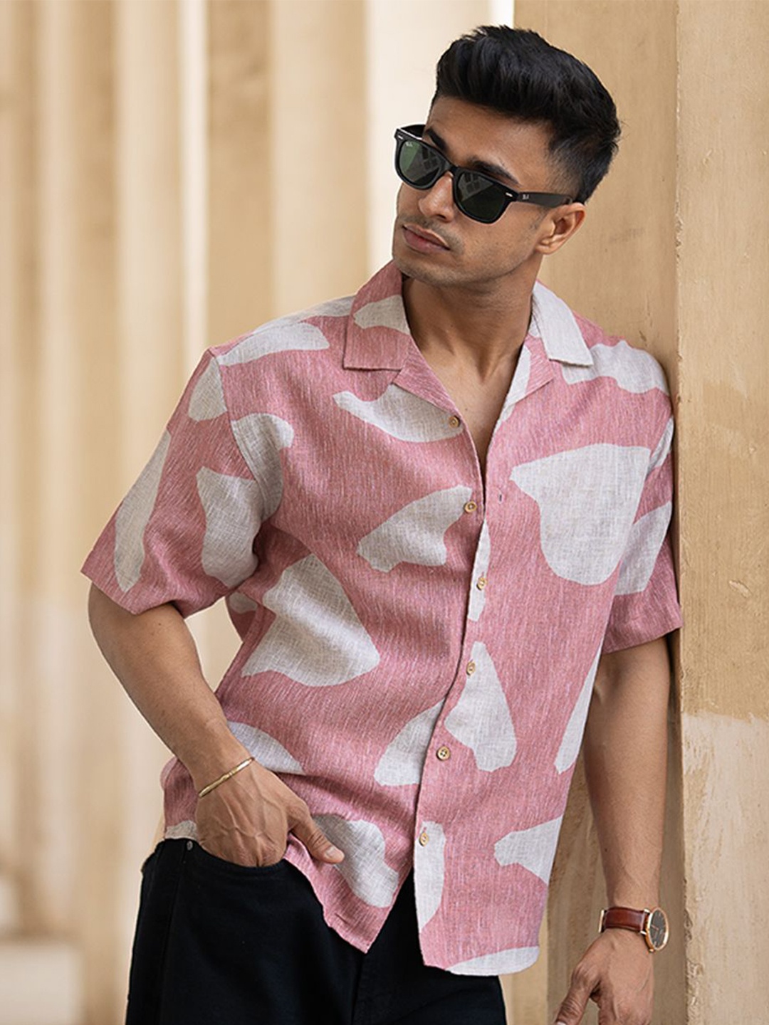 

Powerlook Men Opaque Printed Casual Shirt, Peach