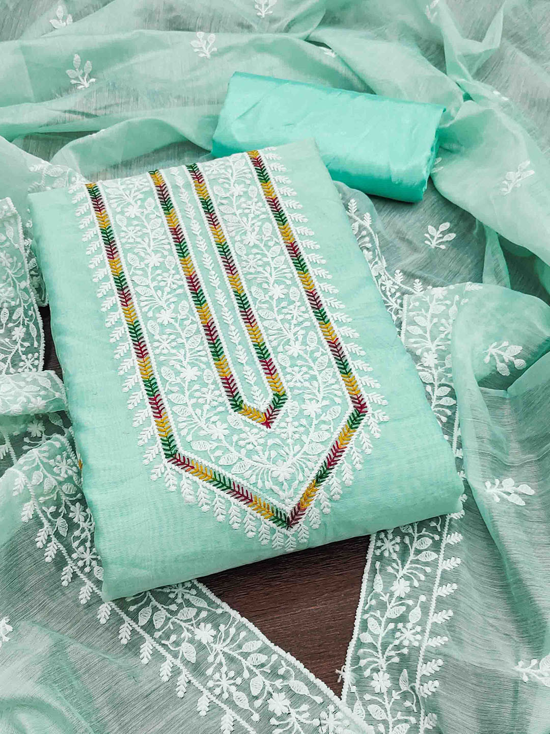

Blissta Embroidered Unstitched Dress Material, Sea green