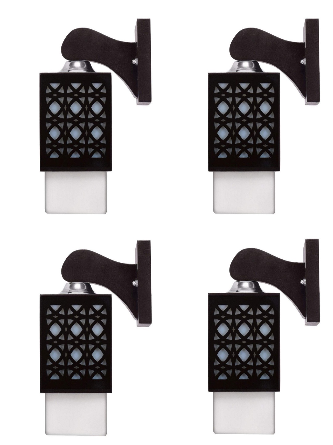 

Gojeeva Black & White 4 Pieces Textured Wooden Square Shaped Wall Lamps