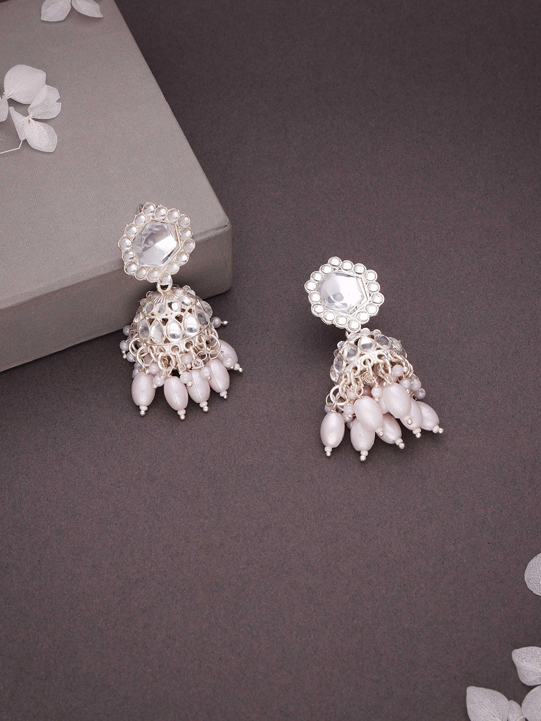 

Anouk Silver Plated Artificial Beads Contemporary Jhumkas