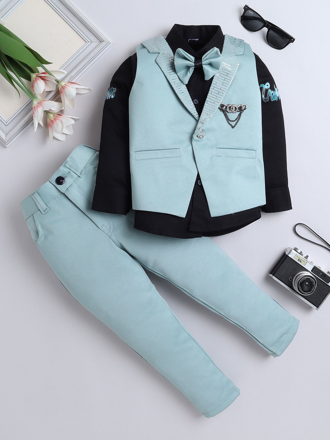 

FOURFOLDS Boys Self-Design 3-Piece Suit, Blue