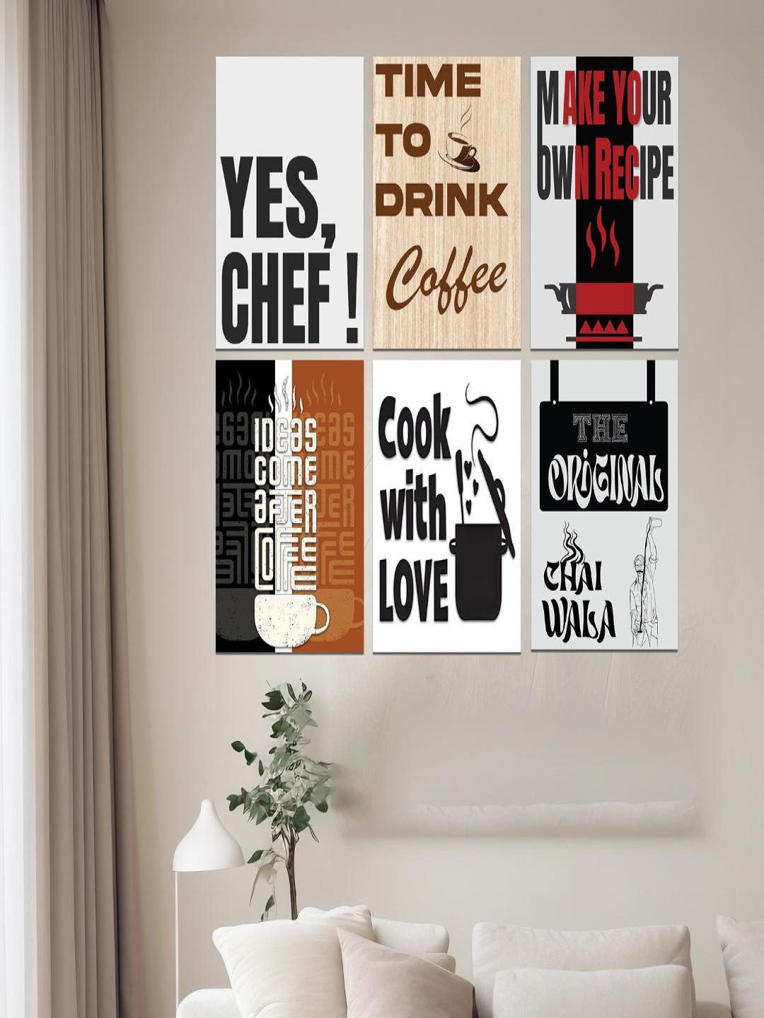 

CVANU White & Brown 6 Pieces Typography Poster Stickers