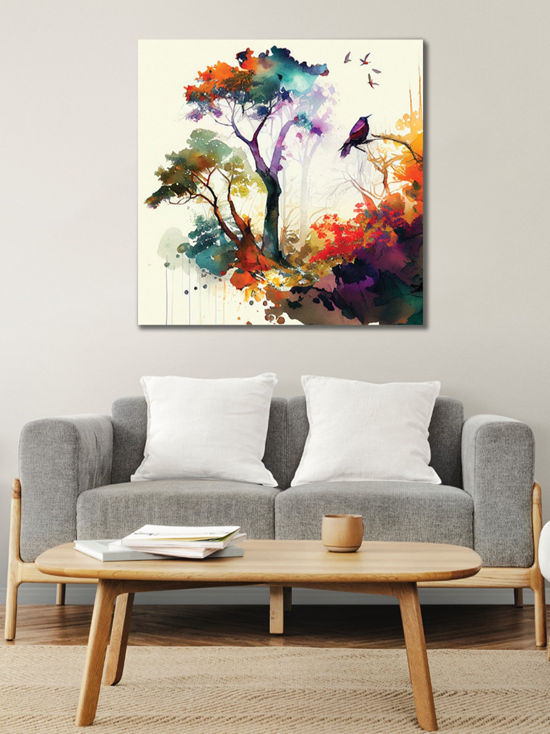 

CVANU Orange & White Abstract Square Canvas Wall Art Painting