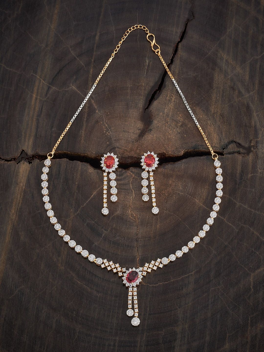 

Kushal's Fashion Jewellery Ruby Rhodium Gold-Plated Party Zircon Jewellery Set