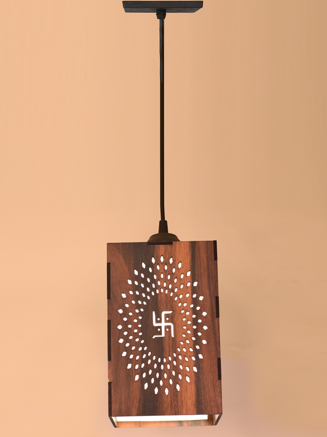 

Gojeeva Brown Textured Wooden Ceiling Lamp With Adjustable Cord