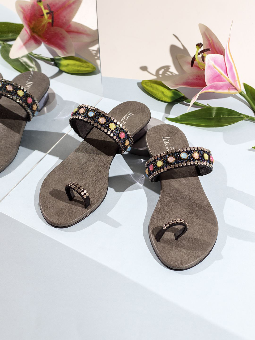 

Inc 5 Embellished Ethnic Block Sandals, Black