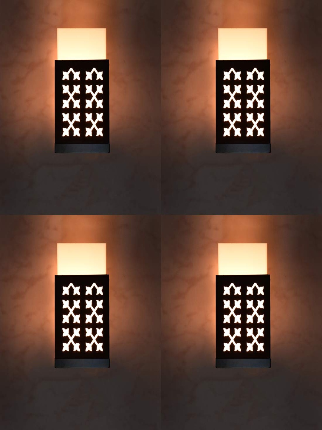

Gojeeva Black & White 4 Pieces Textured Contemporary Wooden Rectangle Shaped Wall Lamp