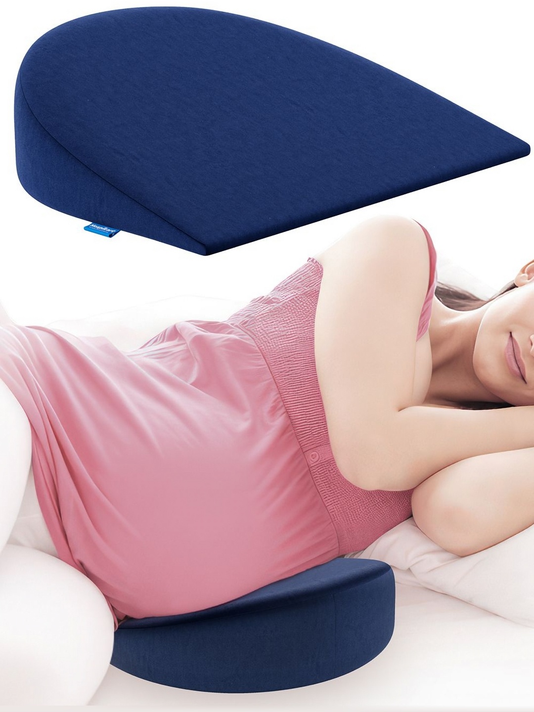 

HOSPIKART Navy Blue Memory Foam Filled Faux Velvet Breathable Maternity Pillow