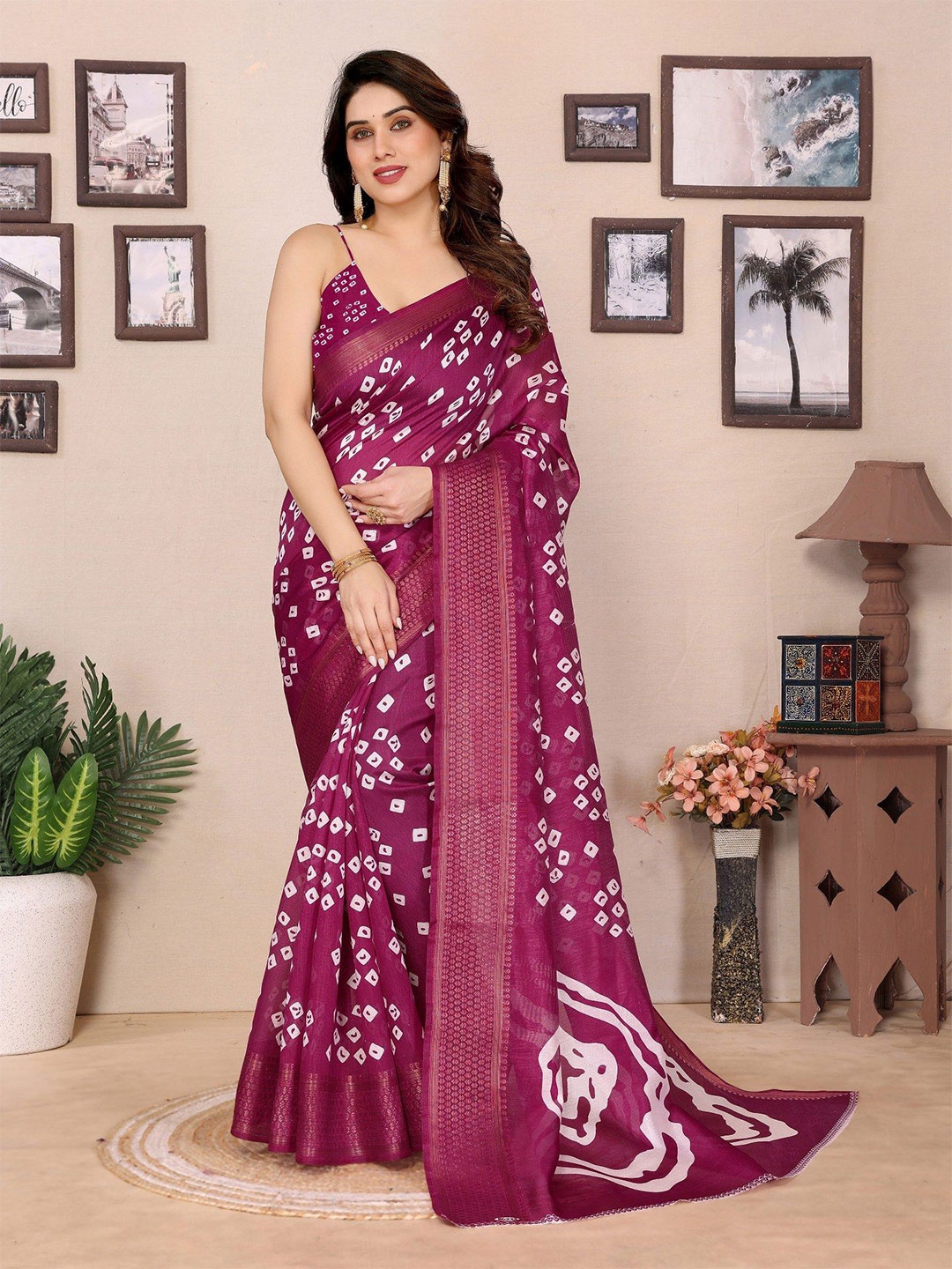 

Moda Rapido Bandhani Zari Saree, Purple