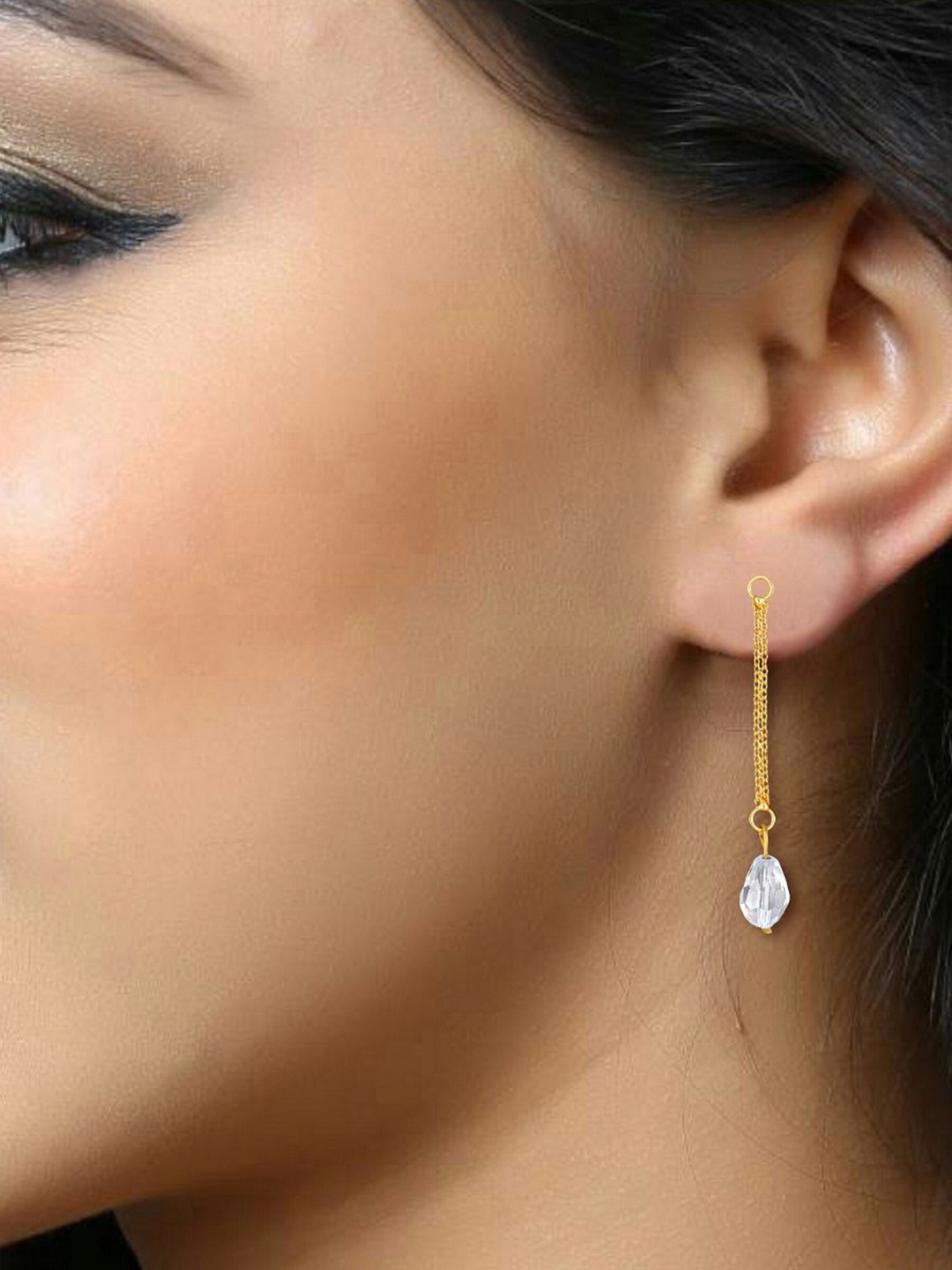 

DIVASTRI Gold-Plated Crystals Studded Contemporary Drop Earrings