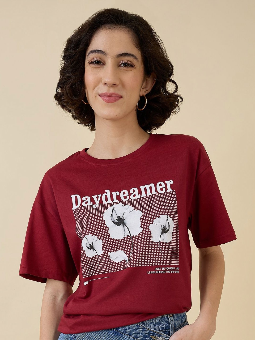 

Mast & Harbour Women Printed Applique T-shirt, Maroon