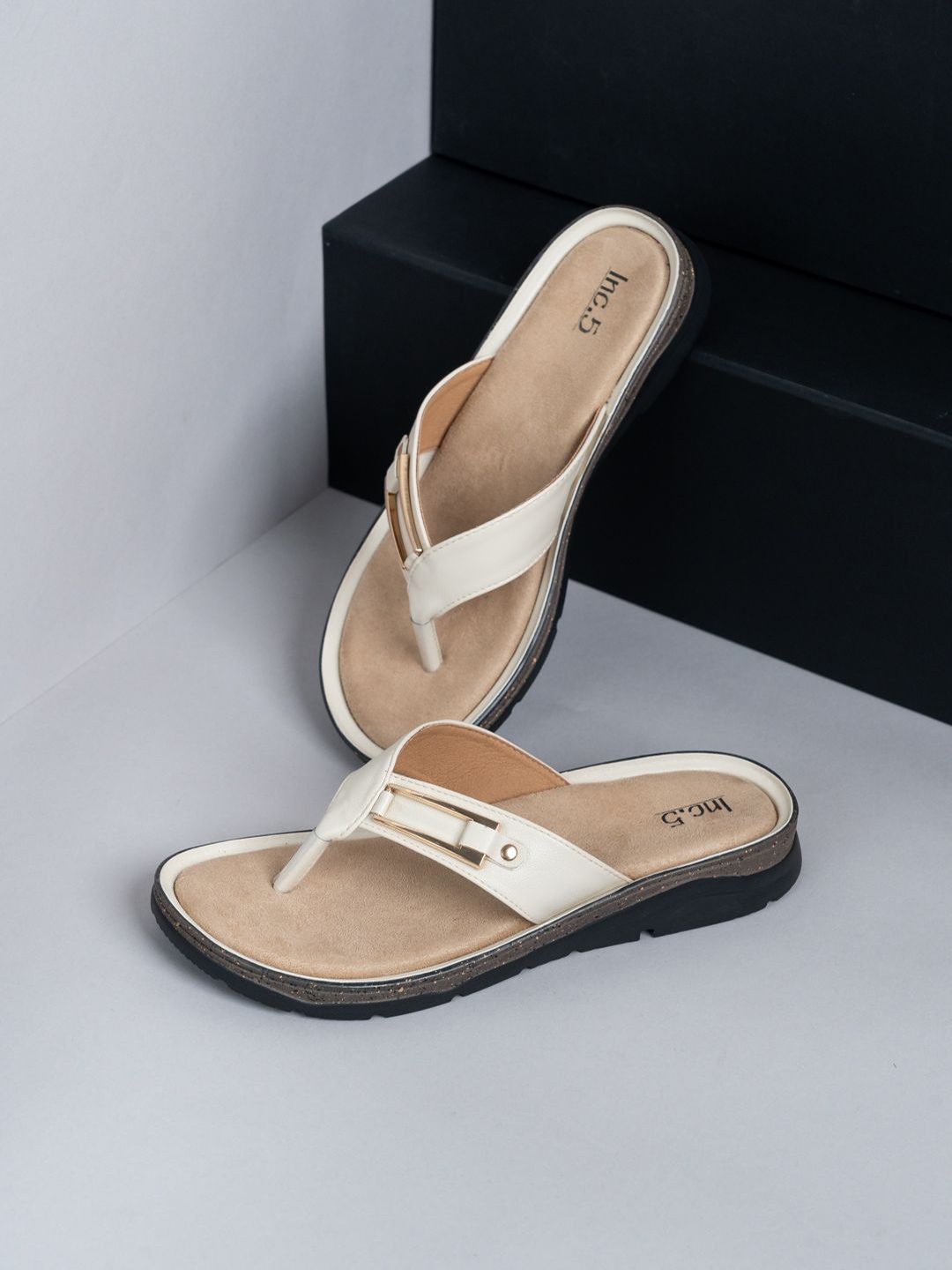 

Inc 5 Women T-Strap Flats, Cream