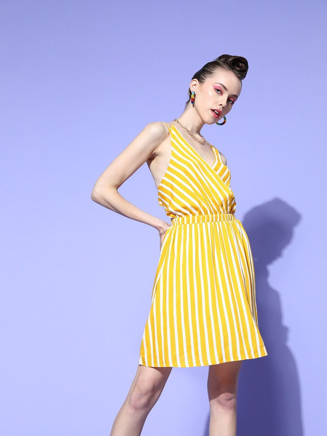 

Berrylush Striped A-Line Dress, Yellow