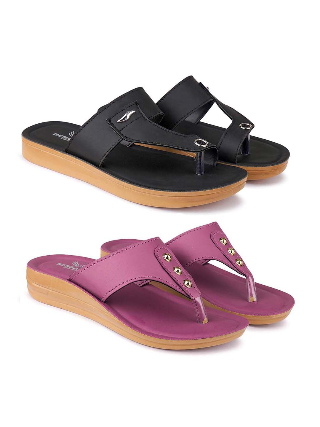 

BERSACHE Set Of 2 Ultra Soft Technology Open Toe Flats, Pink