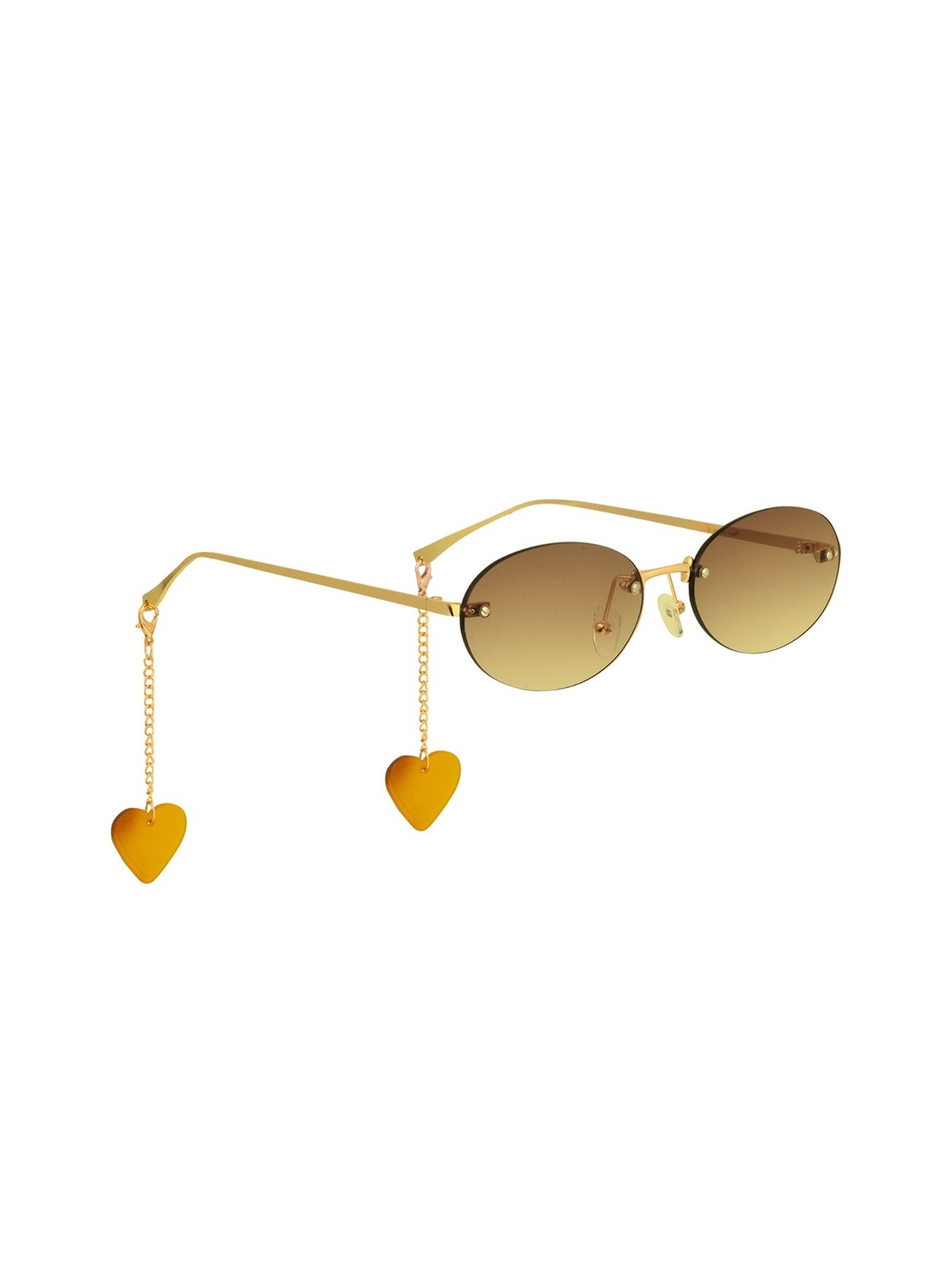

4Flaunt Unisex Crush Oval Rimless Sunglasses With Heart Charms Caramel Charm 4F-CRUSH-C2, Brown