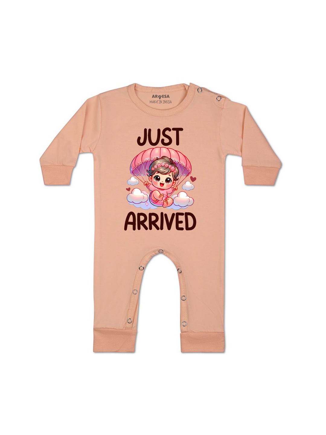 

Arvesa One Month Baby Boy Printed Baby Romper, Peach