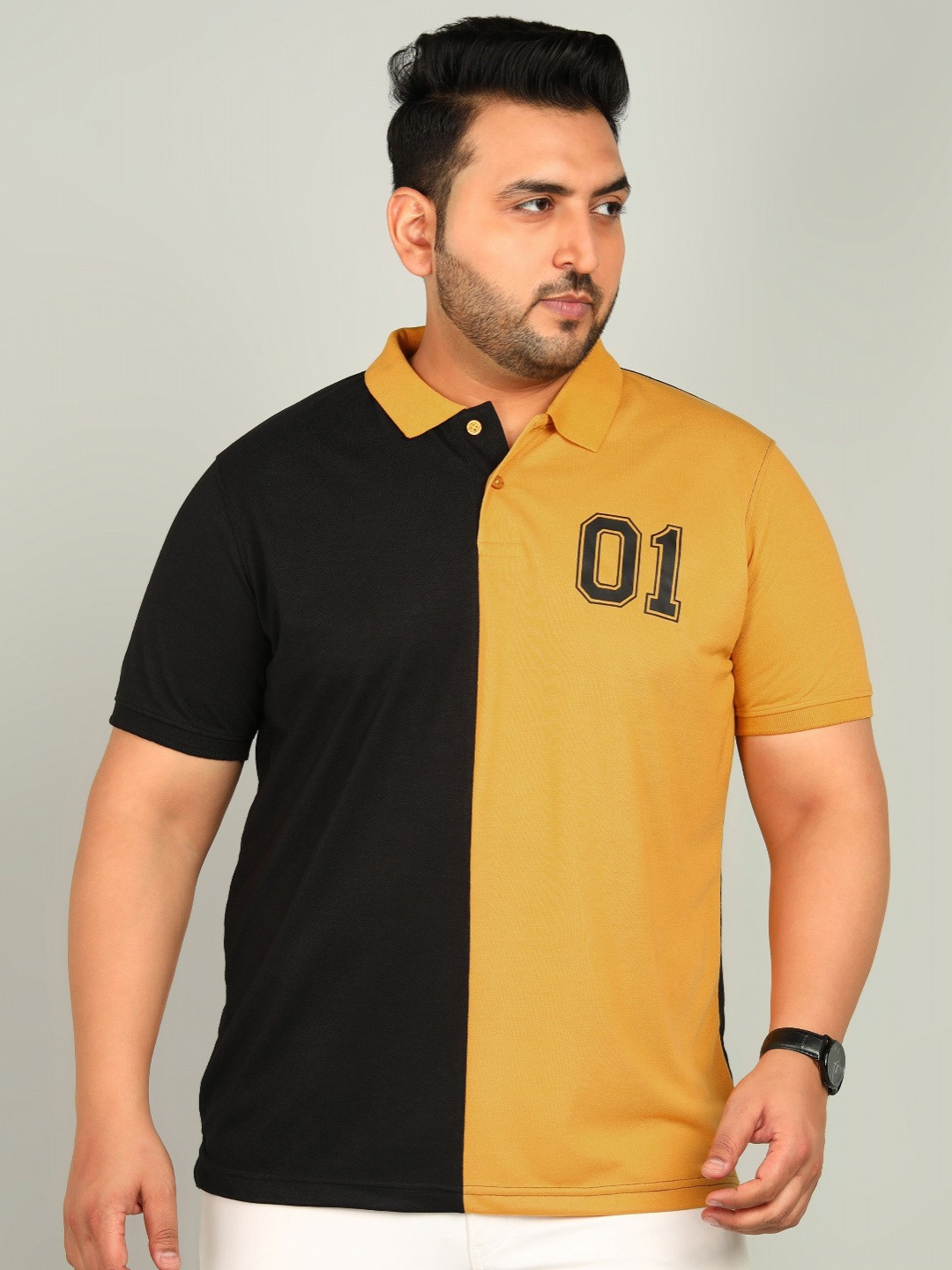 

XFOX Men Colourblocked Polo Collar T-shirt, Mustard