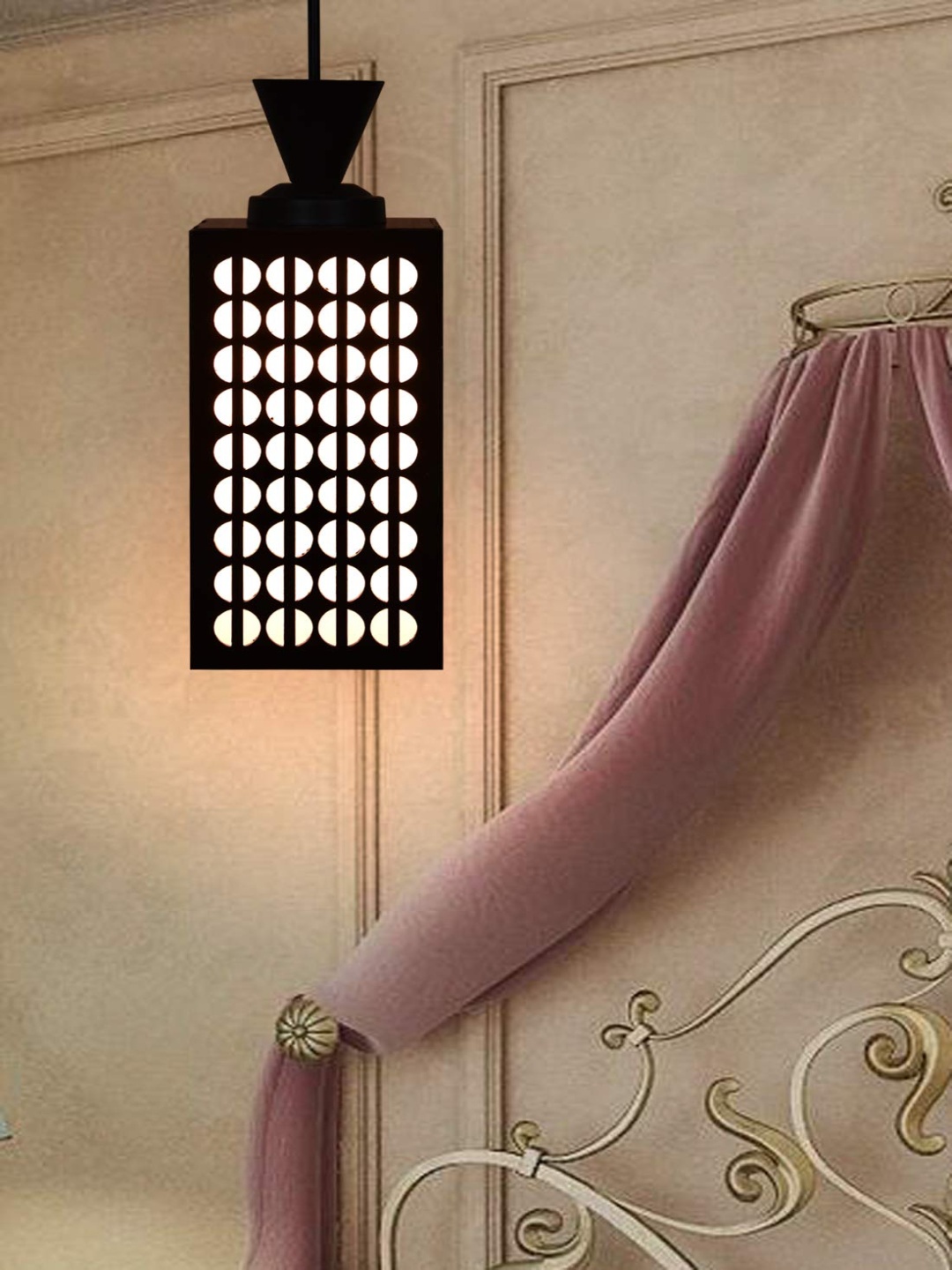 

Gojeeva Black & White Textured Wooden Square Shaped Celling Lamp