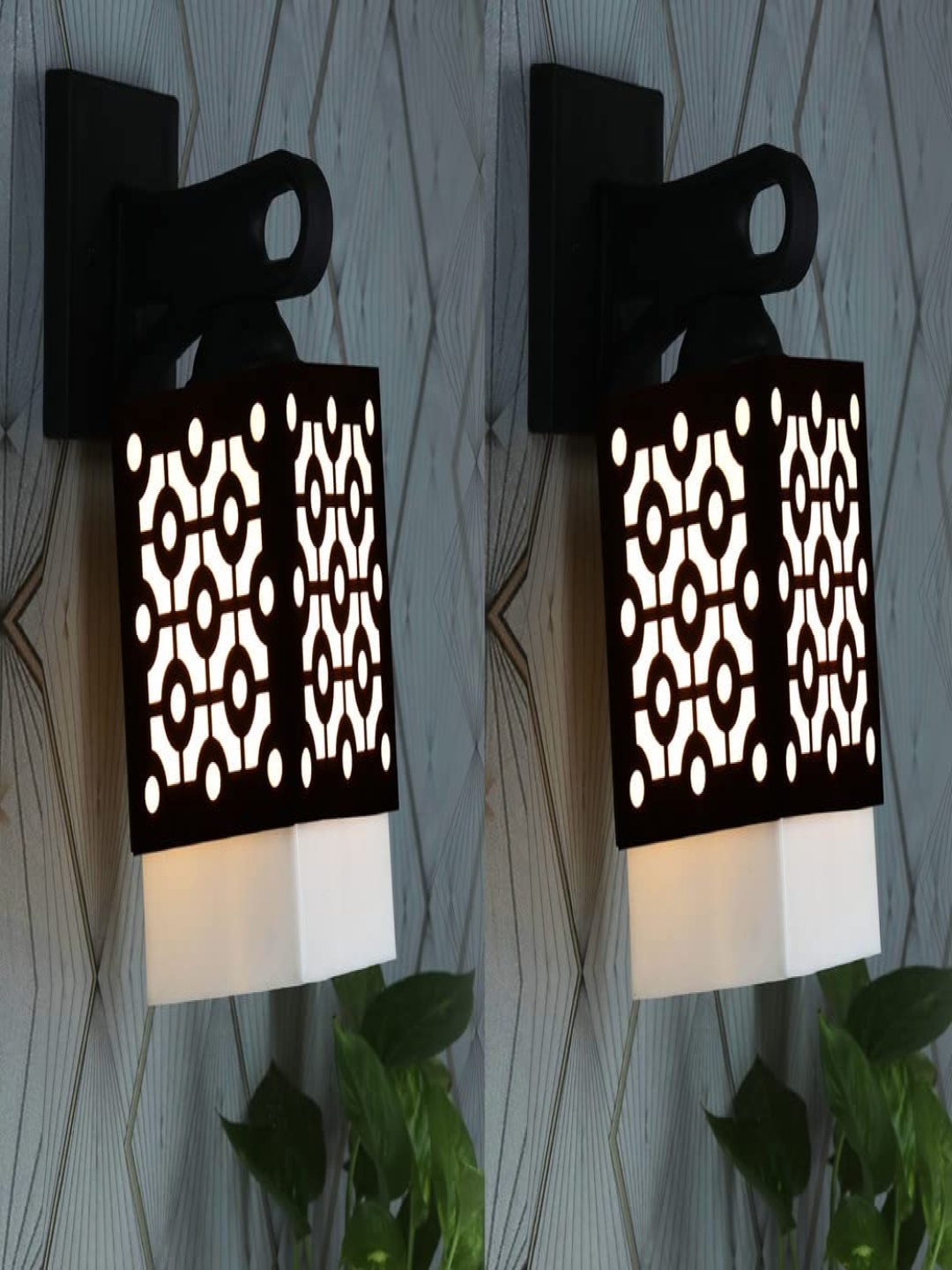 

Gojeeva Black & White 2 Pieces Textured Wooden Square Shaped Wall Lamps
