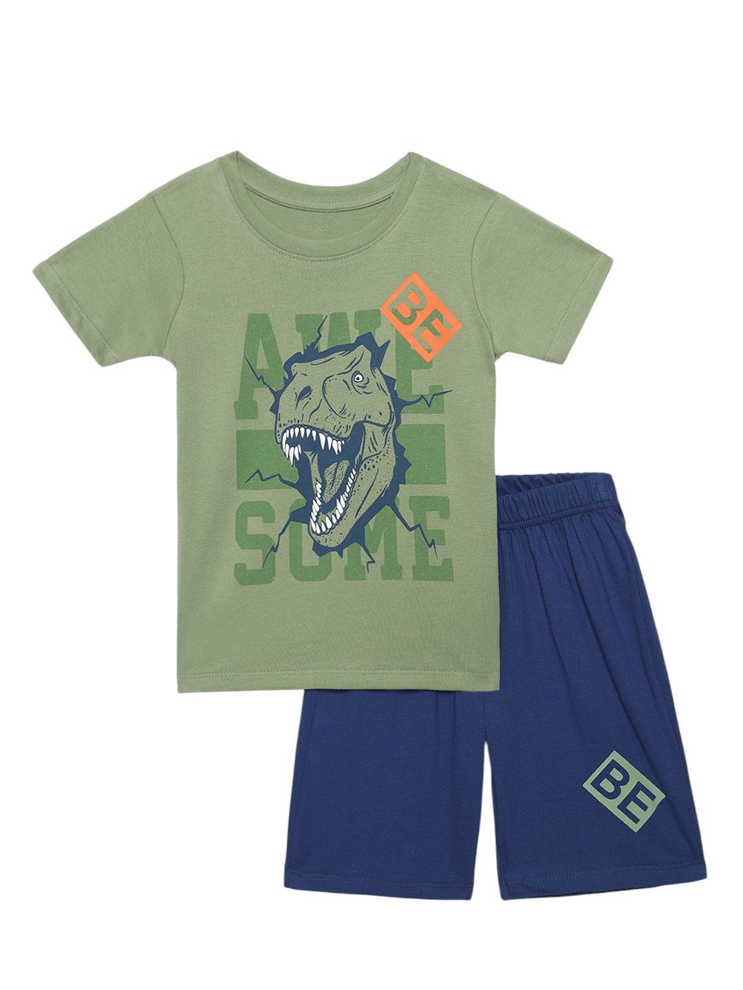 

YK Boys Printed Pure Cotton T-shirt With Shorts, Olive