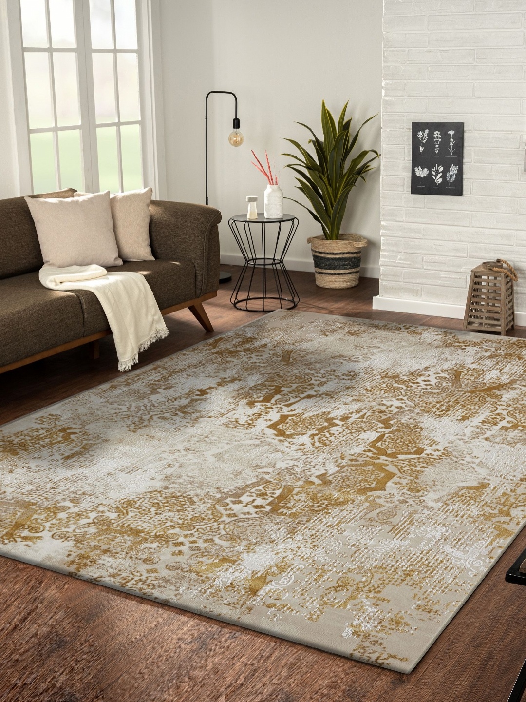 

OBSESSIONS Beige Abstract Anti-Skid Polyester Carpet