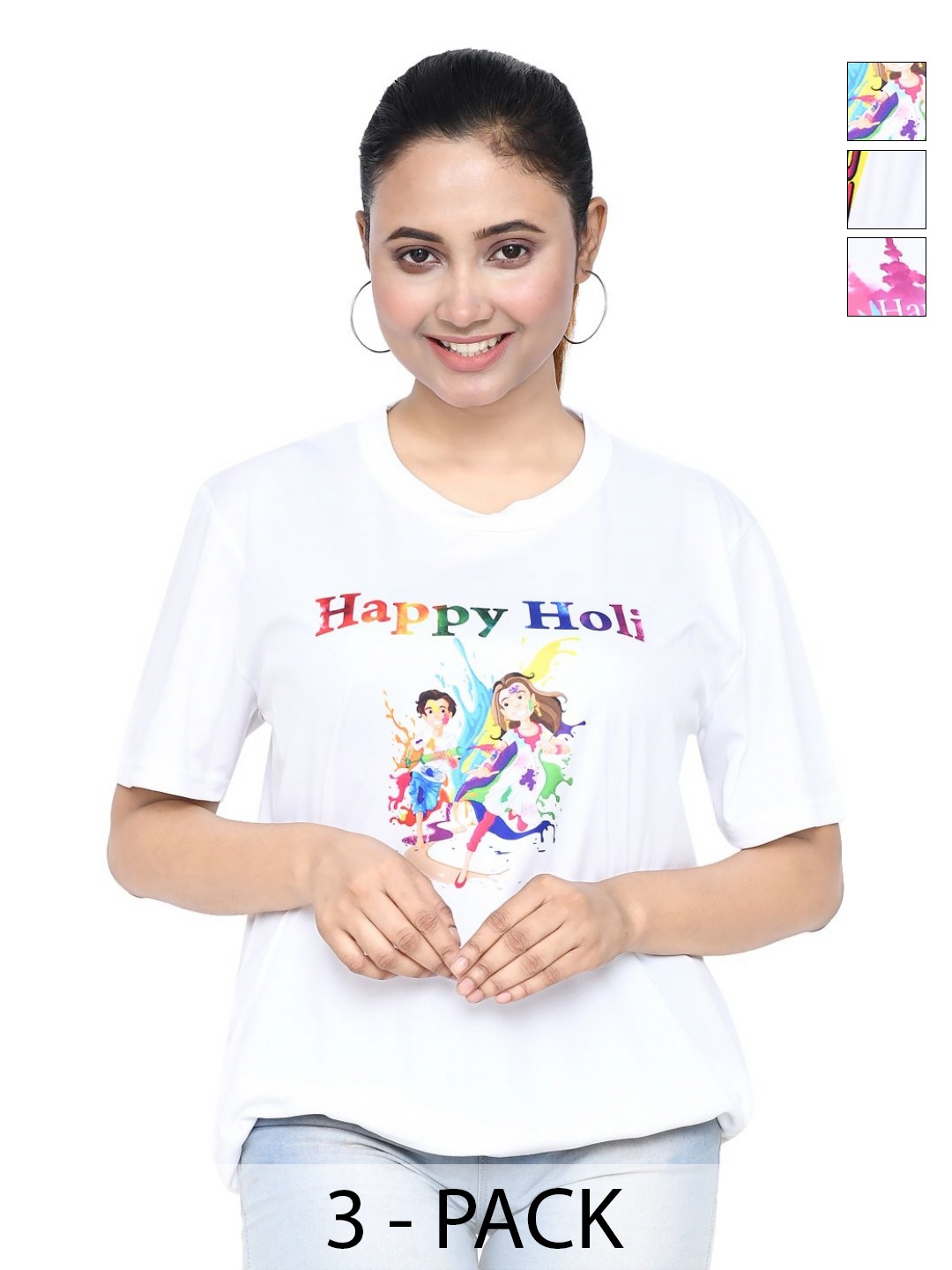 

RAPL Women 3 Printed Applique T-shirt, White