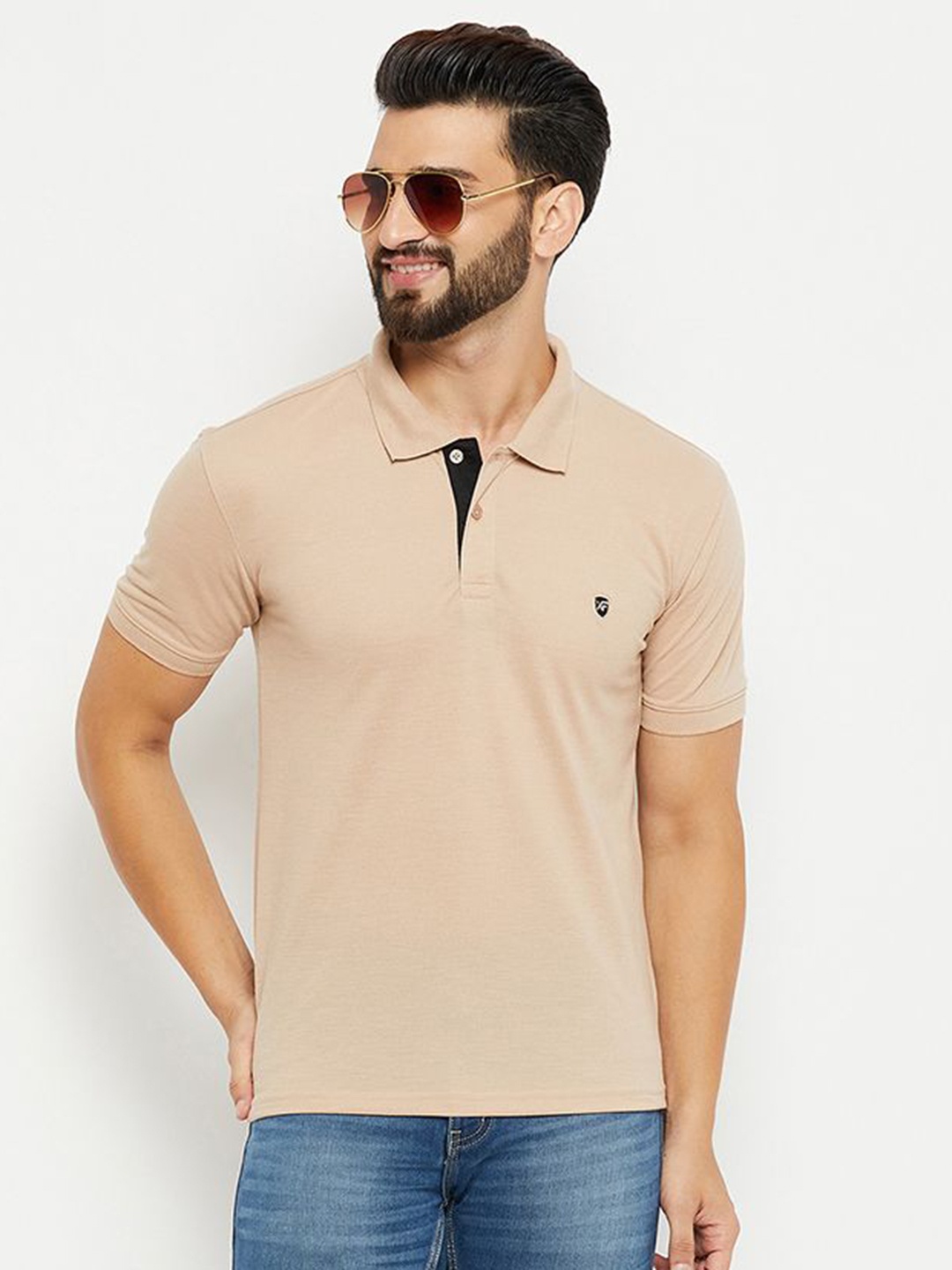 

XFOX Men Polo Collar T-shirt, Beige