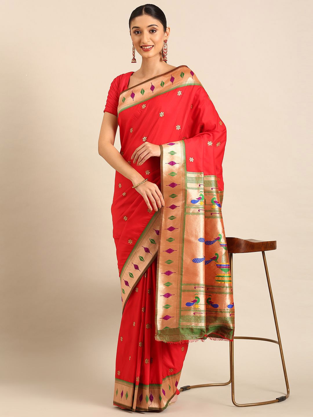

DIVASTRI Woven Design Zari Silk Blend Paithani Saree, Red