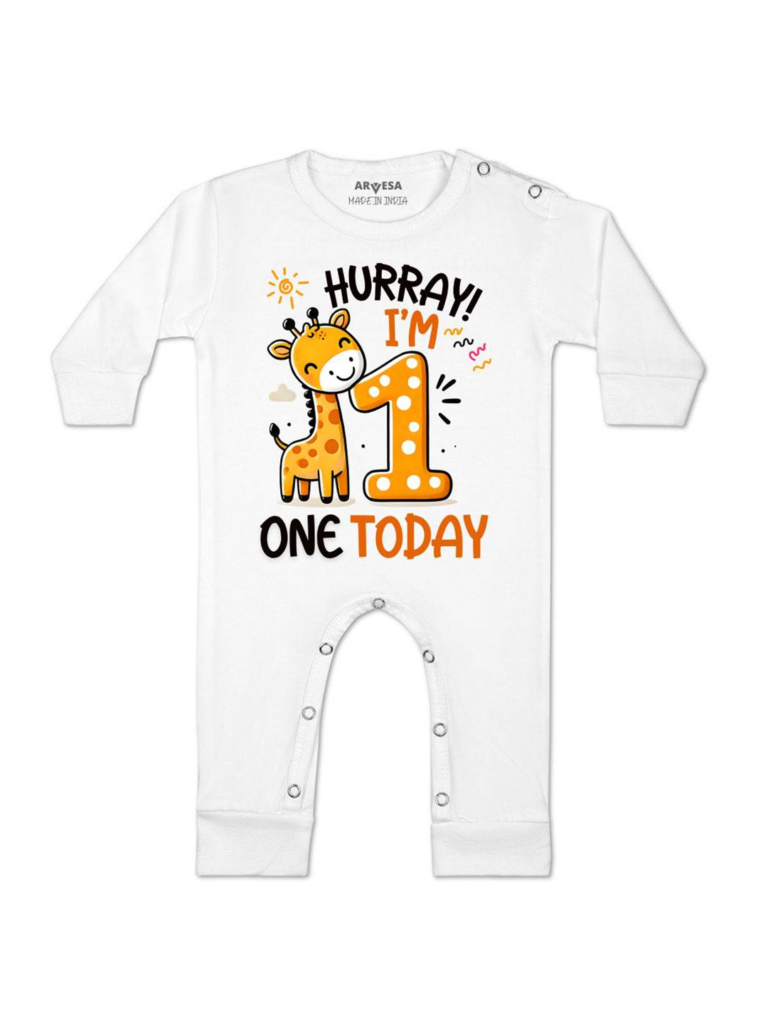 

Arvesa One Month Baby Boy Printed Baby Romper, White