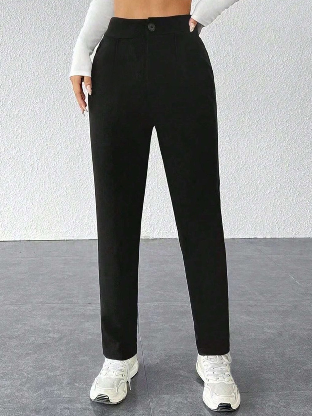 

BAESD Women Relaxed Straight Leg High-Rise Trousers, Black