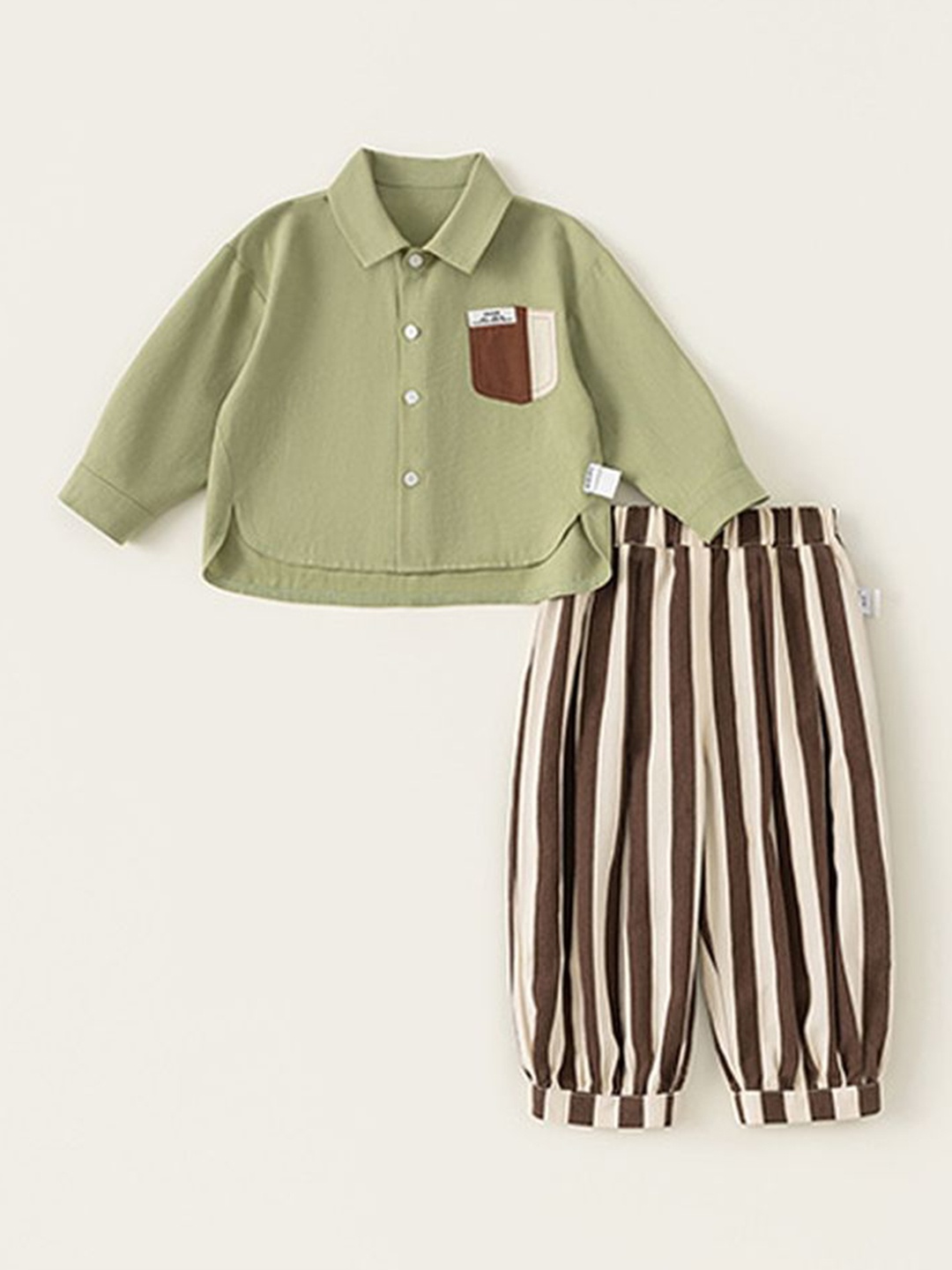 

LULU & SKY Boys Long Sleeves Pure Cotton Shirt With Trouser, Green