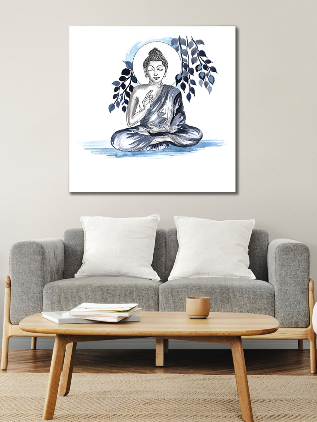 

CVANU Grey & Blue Canvas Painting Wall Art