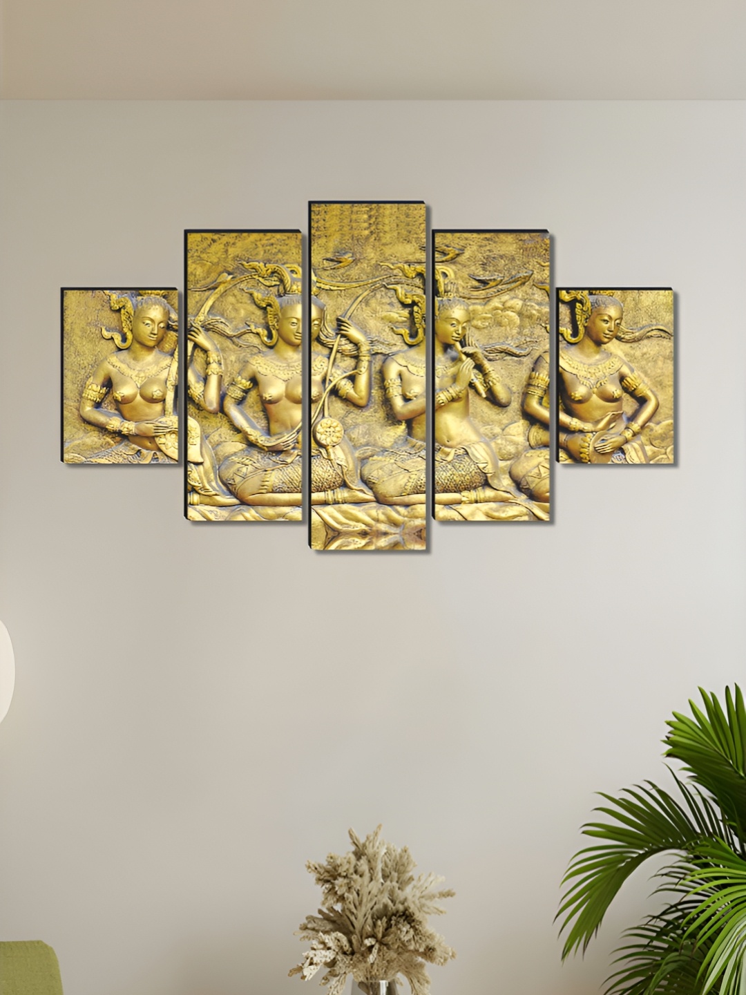 

Aura Gold-Toned & Grey 5 Piece Canvas Birds and Animals Wall Paintings
