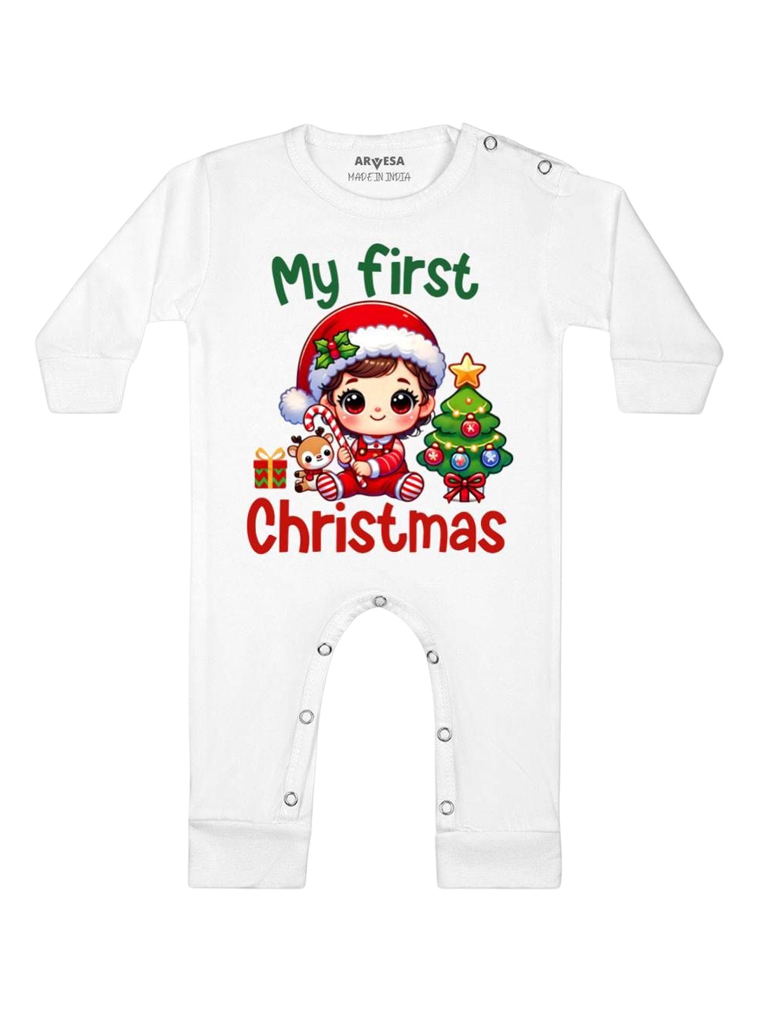 

Arvesa First Christmas Printed Baby Romper, White