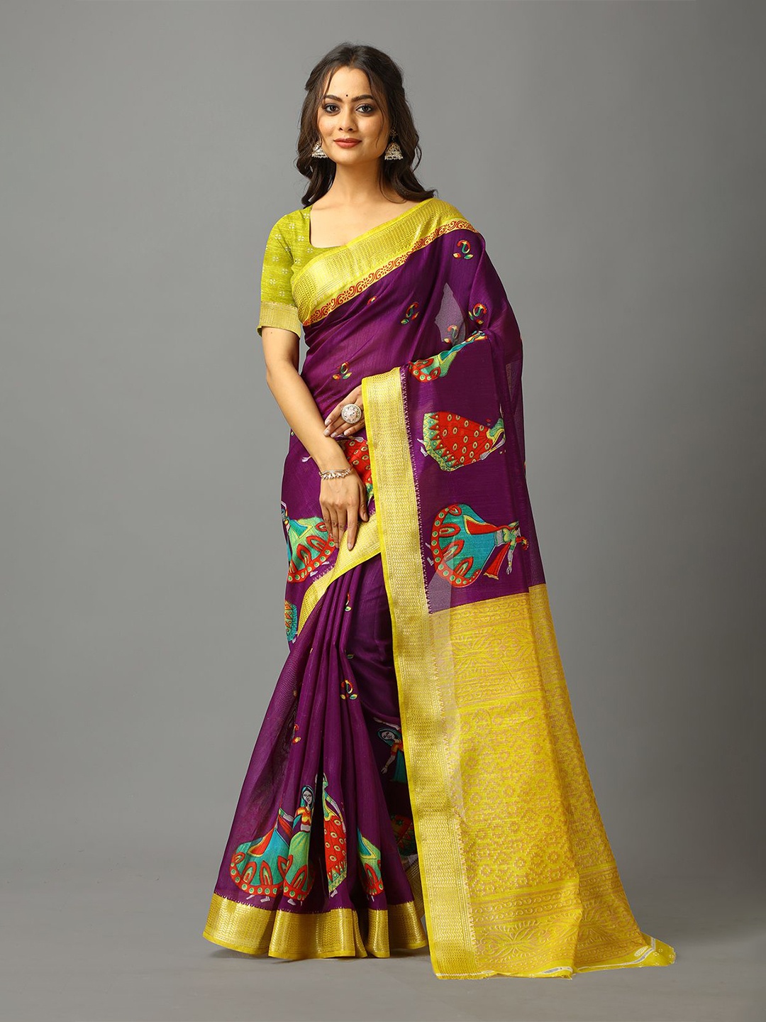 

VIRENDRA TEXTILES Ethnic Motifs Zari Saree, Purple
