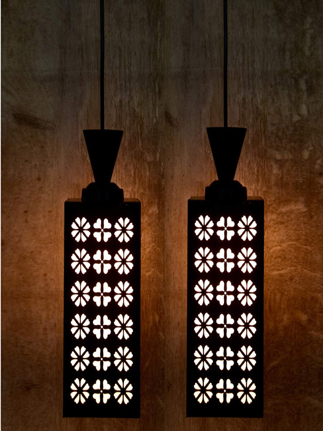 

Gojeeva Black & White 2 Pieces Textured Contemporary Wooden Square Shaped Ceiling Lamps