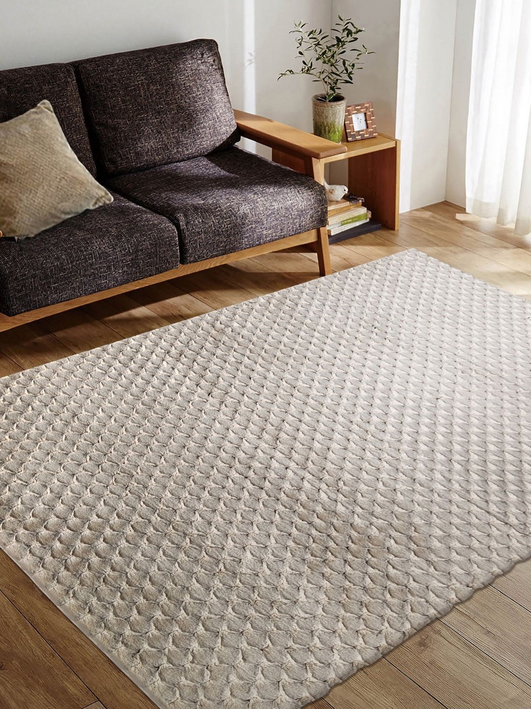 

OBSESSIONS Beige Solid Anti-Skid Polyester Carpet