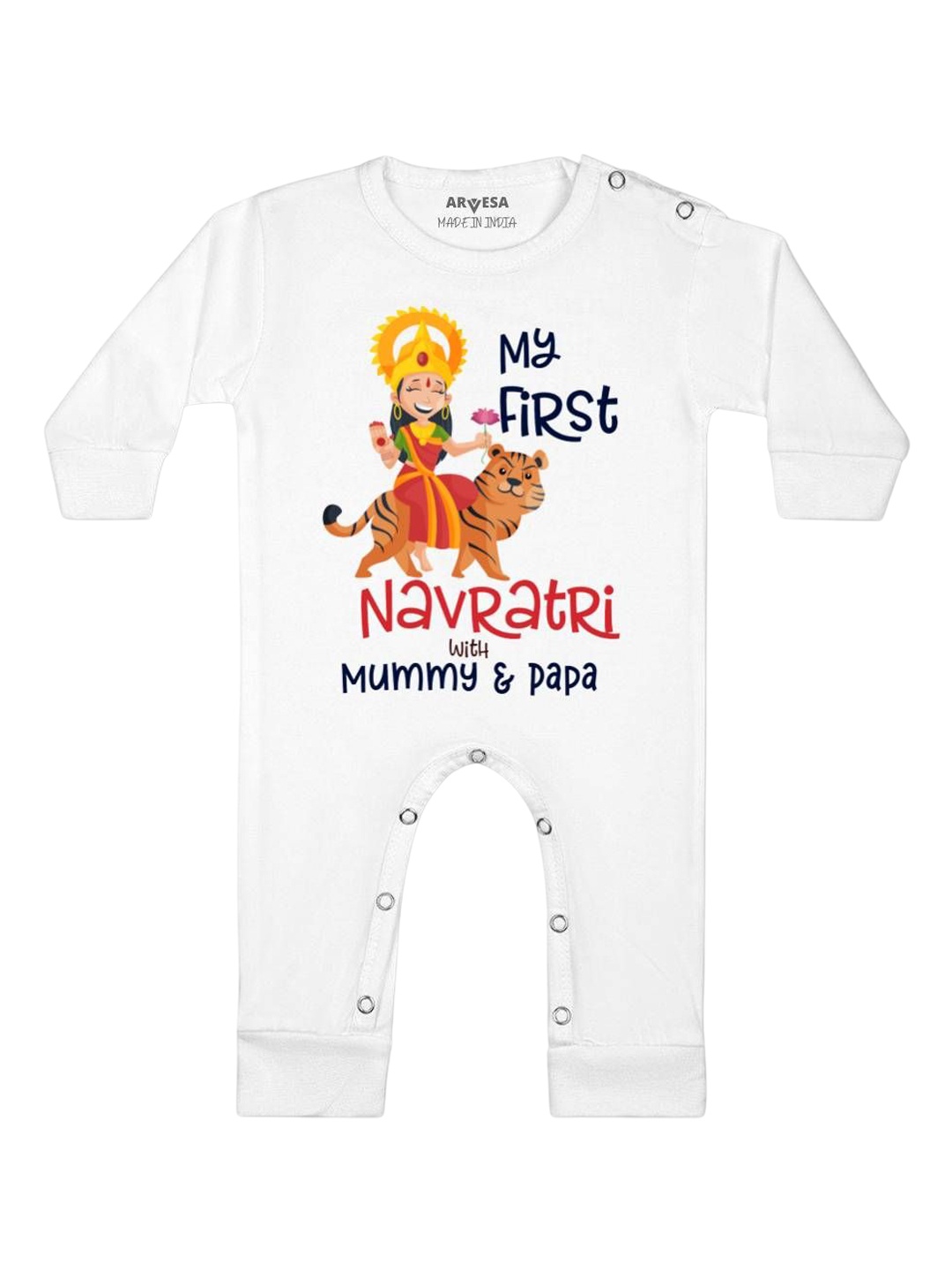 

Arvesa First Navratri Printed Baby Romper, White