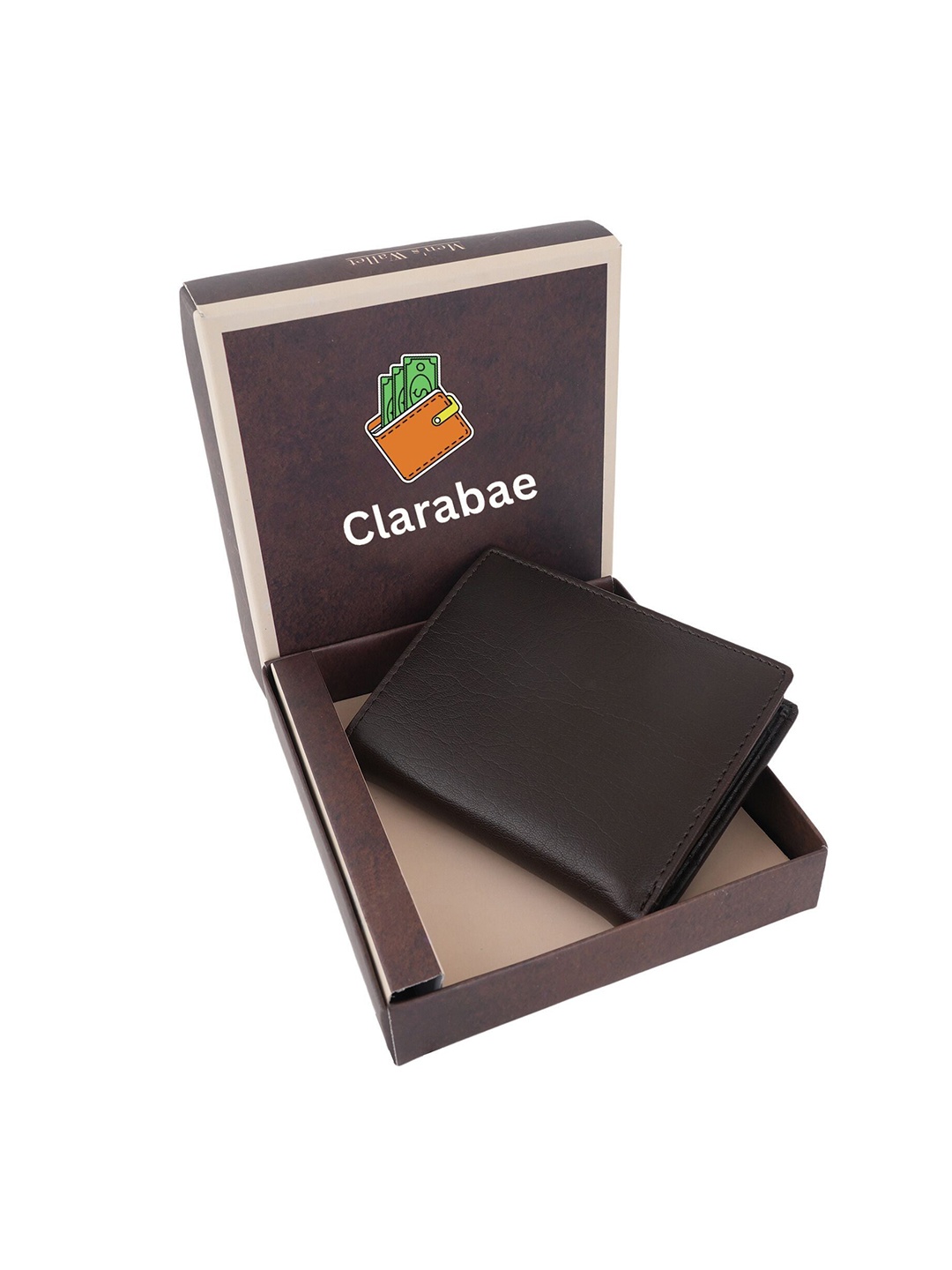 

CLARABAE Men PU Two Fold Wallet, Brown