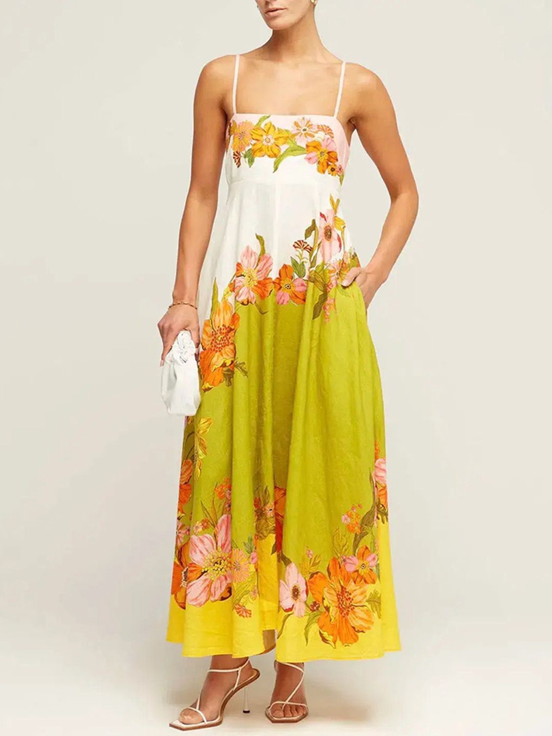

JC Mode Floral Print Maxi Dress, Yellow