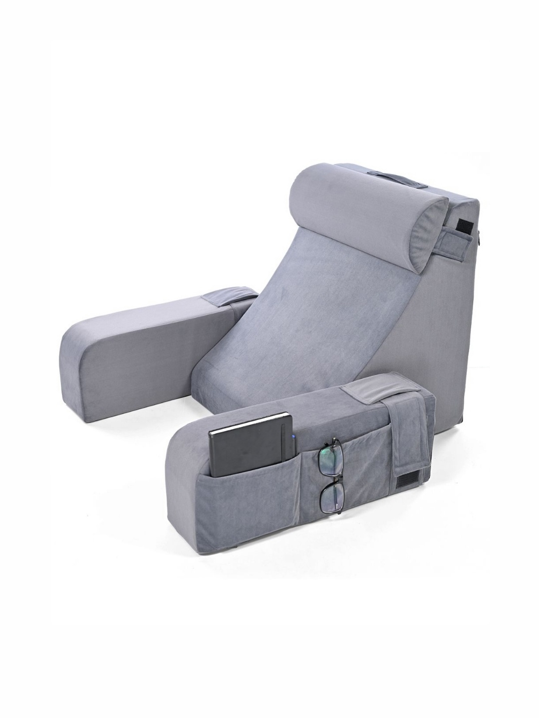 

HOSPIKART Grey Faux Velvet Breathable Therapedic Reading Pillow With Arm Support