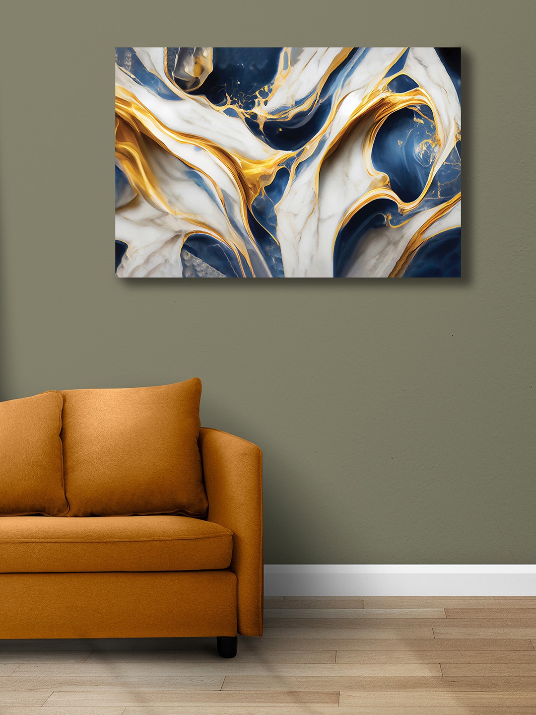 

CVANU White& Blue Abstract Canvas Wall Paintings