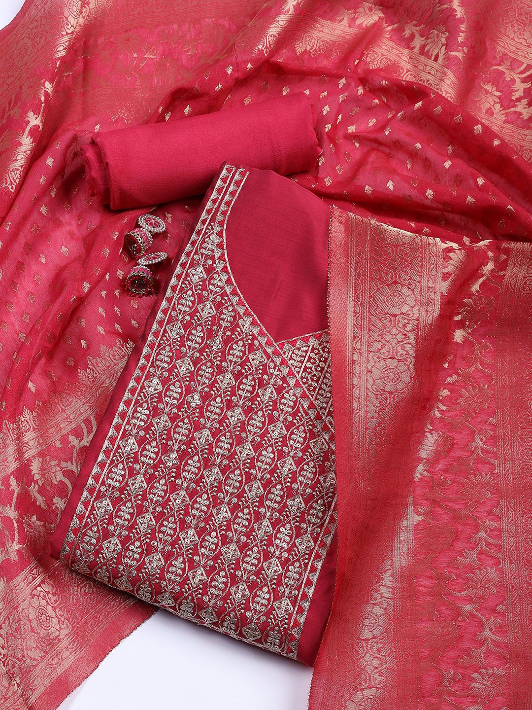 

Meena Bazaar Floral Embroidered Sequinned Unstitched Dress Material, Magenta