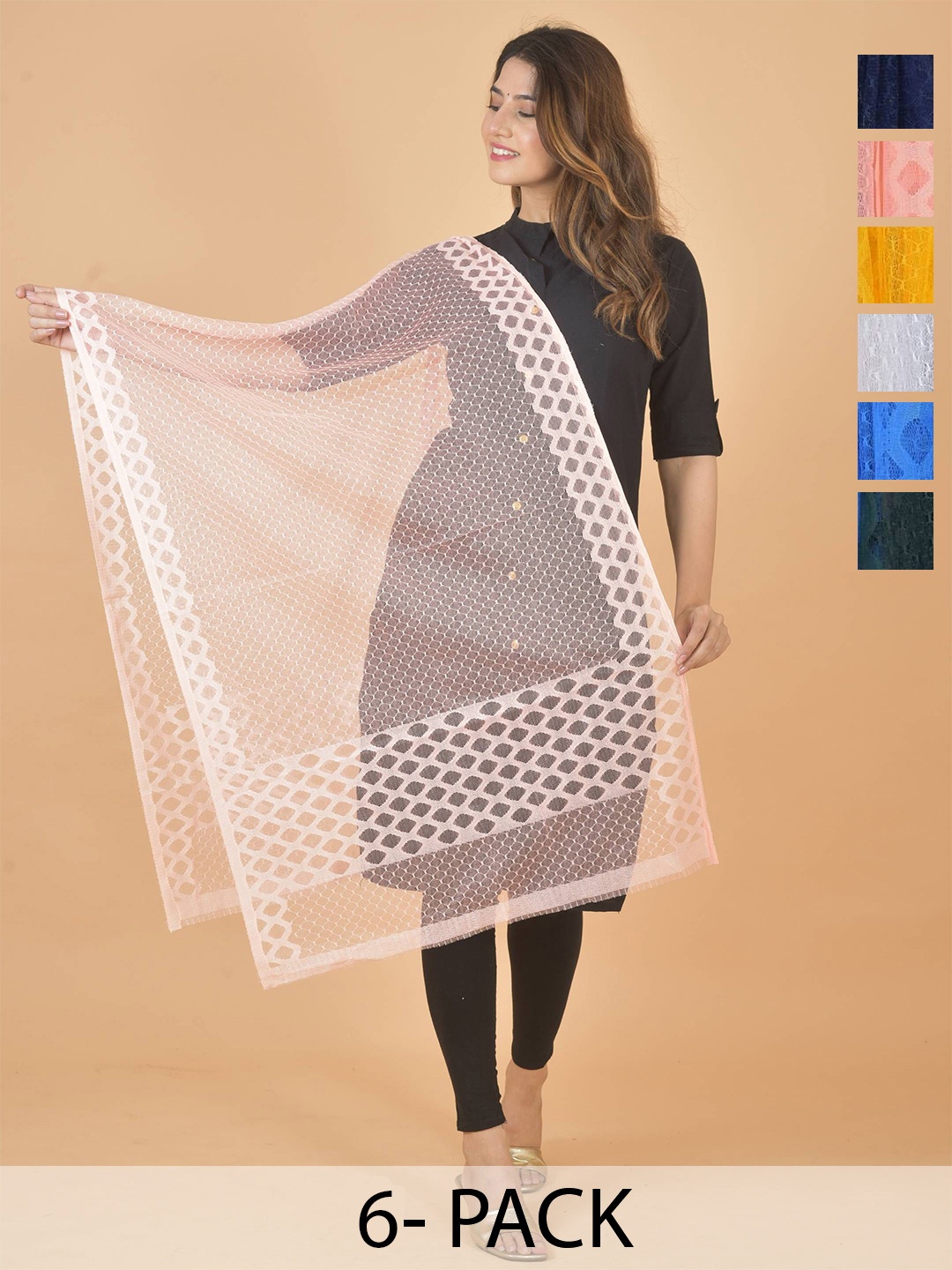 

Selection Of 6 Geometric Woven Design Dupatta, White