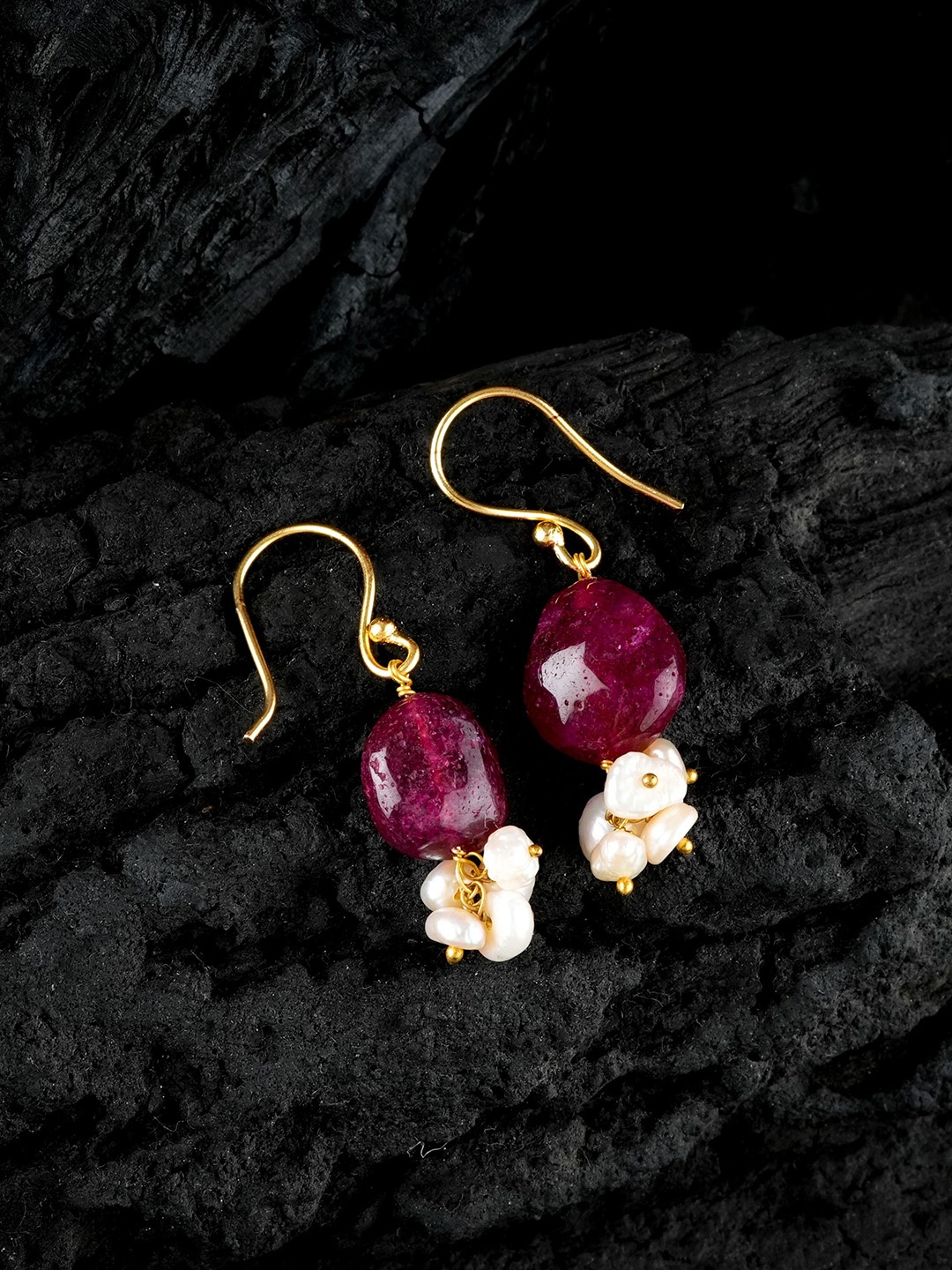 

TOTAPARI Gold-Plated Contemporary Drop Earrings, Red