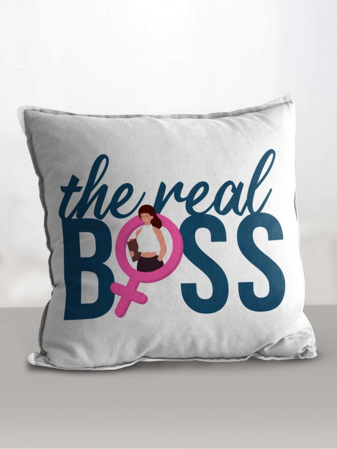 

eCraftIndia White & Blue The Real Boss Printed Cushion Cover